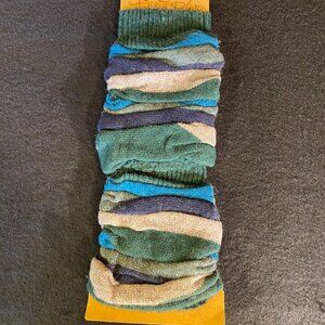 Tickled Pink Knit Fingerless Gloves Striped Blue Green Gray Arm Warmers NWT